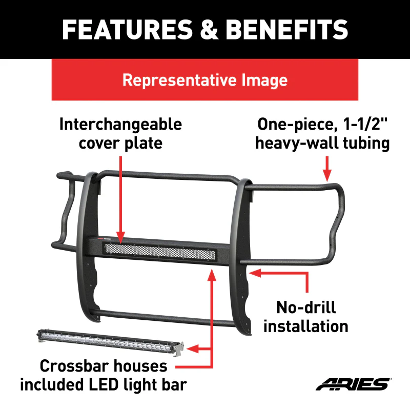 ARIES Pro Series Black Steel Grille Guard with Light Bar, Select Colorado, Canyon Model 2170022 - Image 6