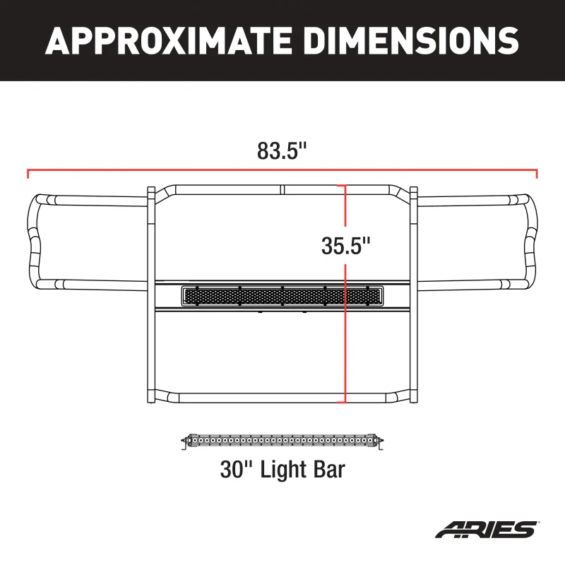 ARIES Pro Series Black Steel Grille Guard with Light Bar, Select Dodge, Ram 1500 Model 2170028 - Image 3