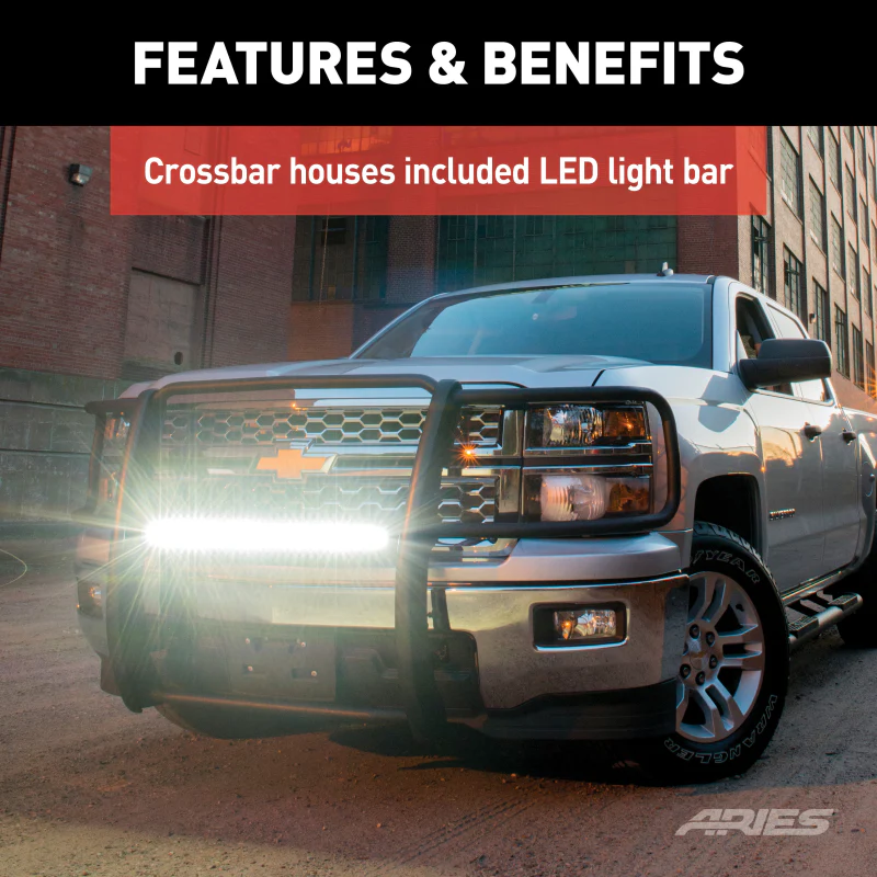 ARIES Pro Series Black Steel Grille Guard with Light Bar, Select Jeep JL, Gladiator Model 2170032 - Image 6