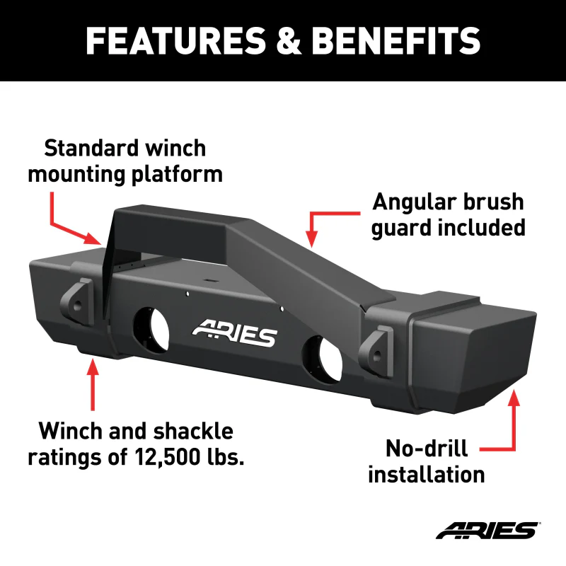 ARIES TrailCrusher Jeep Wrangler JK Steel Front Bumper with Brush Guard, 12.5K Model 2186000 - Image 3