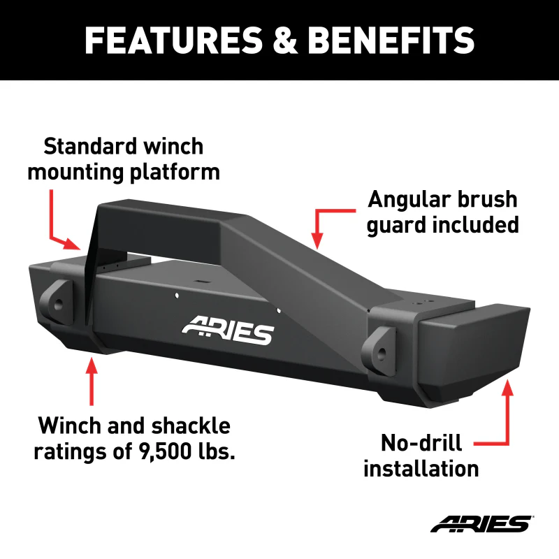 ARIES TrailCrusher Jeep Wrangler TJ Steel Front Bumper with Brush Guard, 9.5K Model 2186001 - Image 3