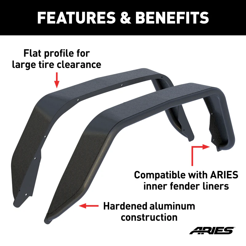 ARIES Jeep Gladiator JT Black Aluminum Rear Fender Flares Model 2500207 - Image 2