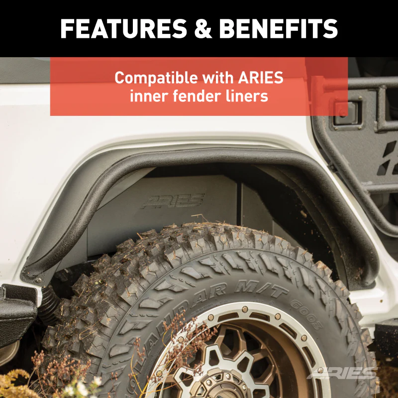 ARIES Jeep Gladiator JT Black Aluminum Rear Fender Flares Model 2500207 - Image 5