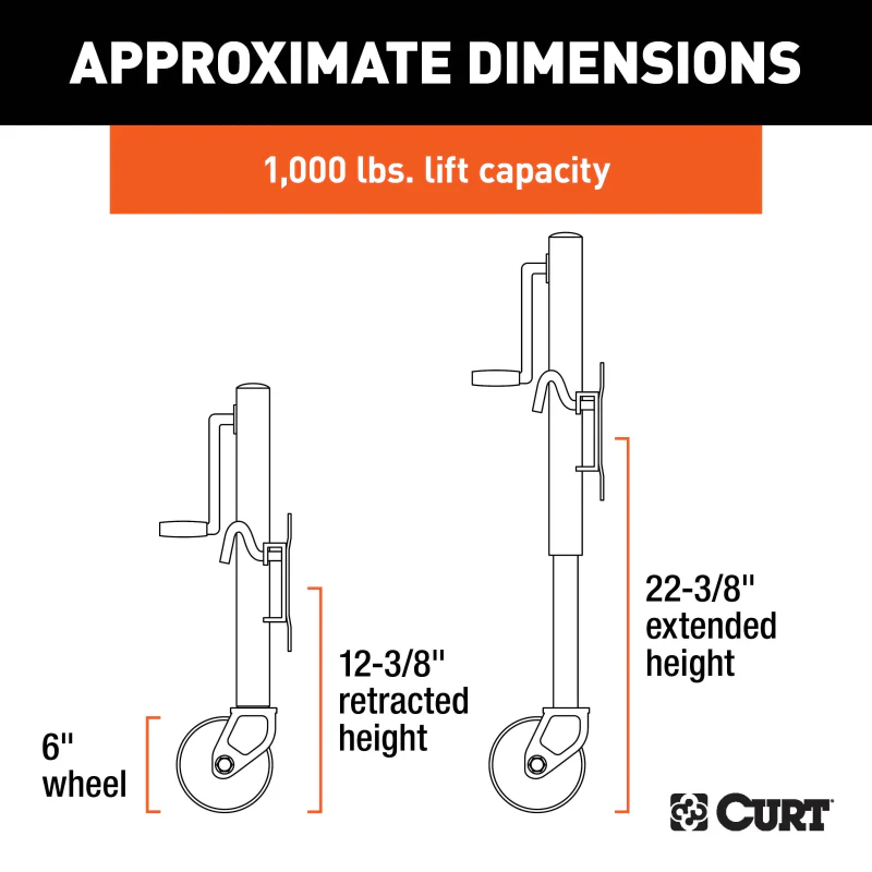 CURT Marine Trailer Jack with 6" Wheel (1,000 lbs, 10" Travel) Model 25004 - Image 4