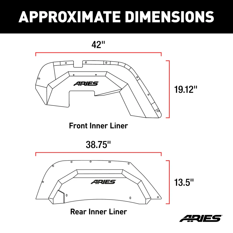 ARIES Jeep Wrangler JK Aluminum Front and Rear Inner Fender Liners Model 2500450 - Image 2