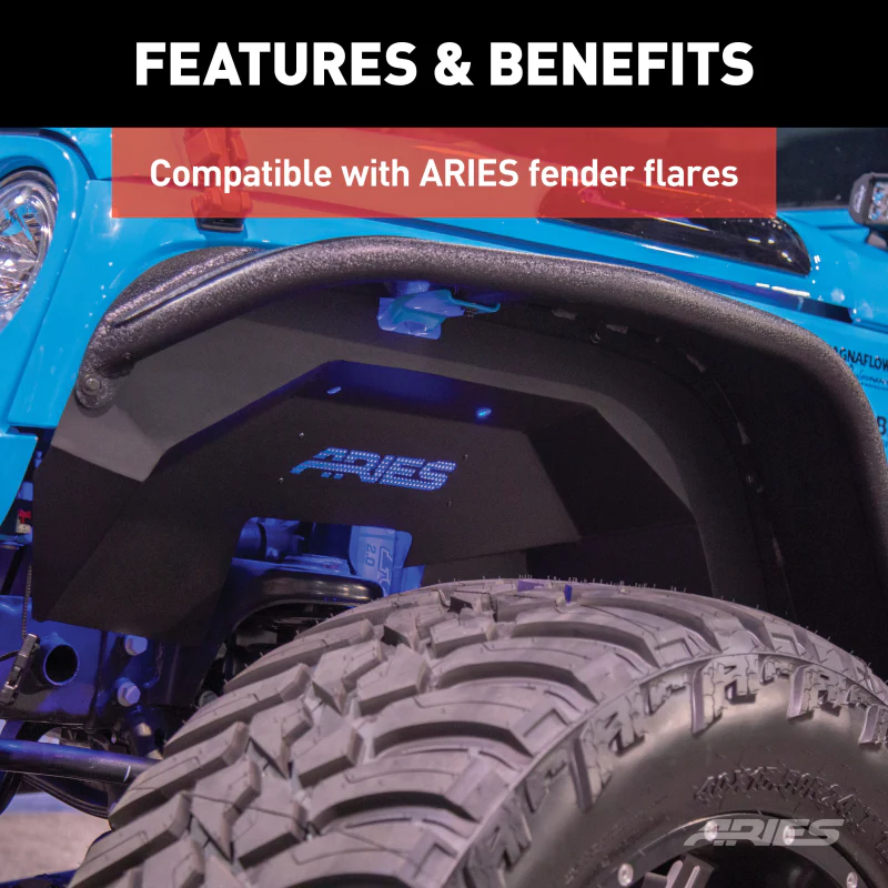 ARIES Jeep Wrangler JK Aluminum Front and Rear Inner Fender Liners Model 2500450 - Image 6