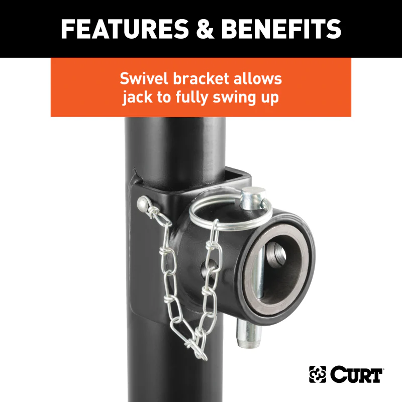 CURT Pipe-Mount Swivel Trailer Jack with Side Handle (5,000 lbs, 15" Travel) Model 25005 - Image 4