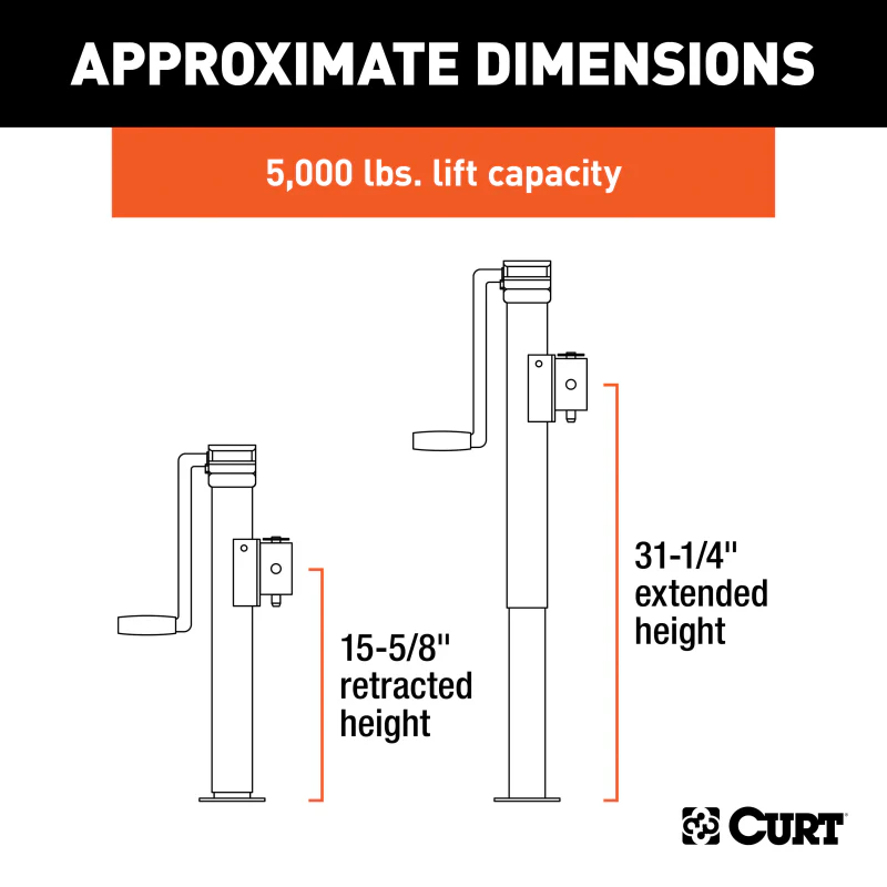 CURT Pipe-Mount Swivel Trailer Jack with Side Handle (5,000 lbs, 15" Travel) Model 25005 - Image 5