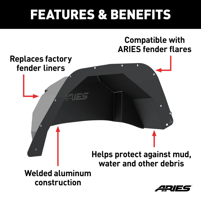 ARIES Jeep Wrangler JL Aluminum Rear Inner Fender Liners Model 2500550 - Image 3