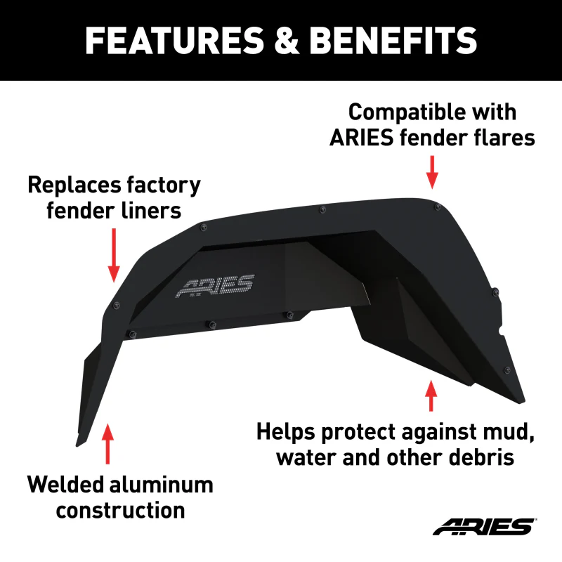 ARIES Jeep Gladiator JT Aluminum Rear Inner Fender Liners Model 2500555 - Image 2
