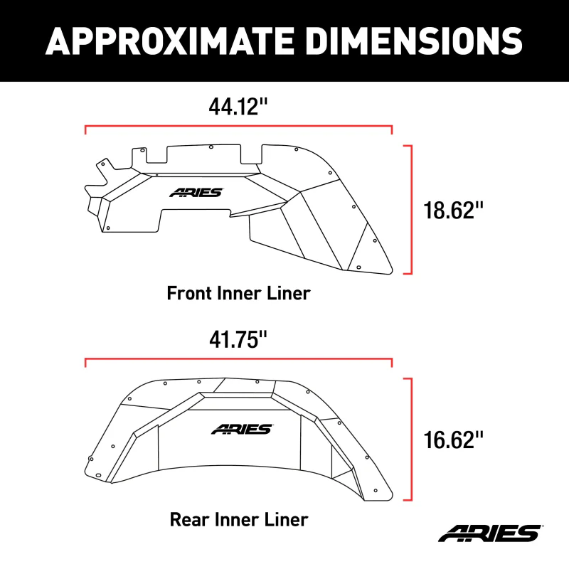 ARIES Jeep Wrangler JL Aluminum Front and Rear Inner Fender Liners Model 2500650 - Image 2