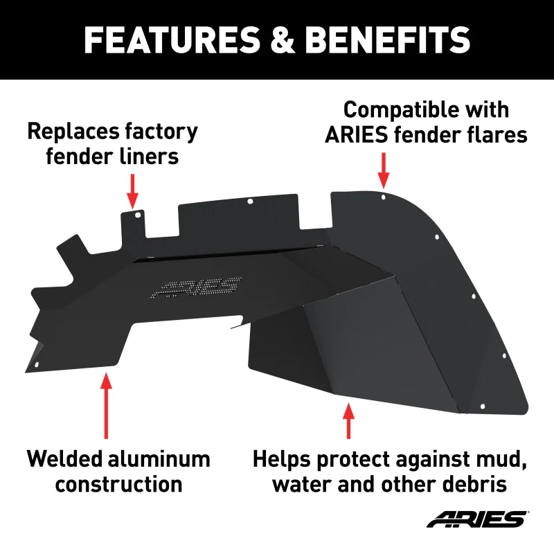 ARIES Jeep Wrangler JL Aluminum Front and Rear Inner Fender Liners Model 2500650 - Image 3
