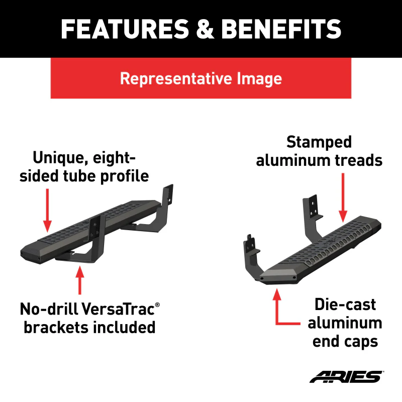 ARIES AdvantEDGE 5-1/2" x 53" Black Aluminum Running Boards Model 2556004 - Image 3