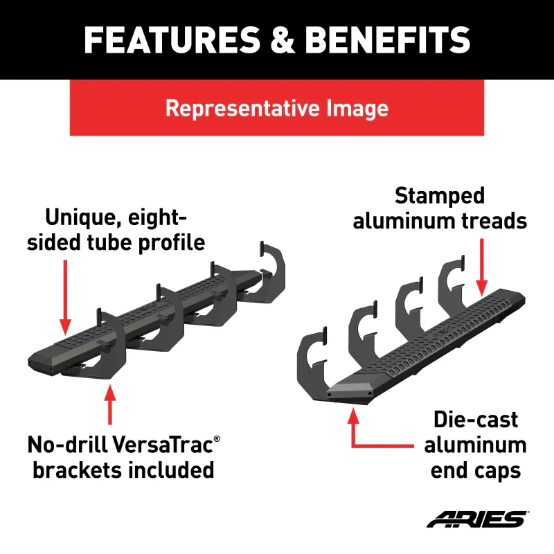 ARIES AdvantEDGE 5-1/2" x 75" Black Aluminum Running Boards Model 2556005 - Image 3