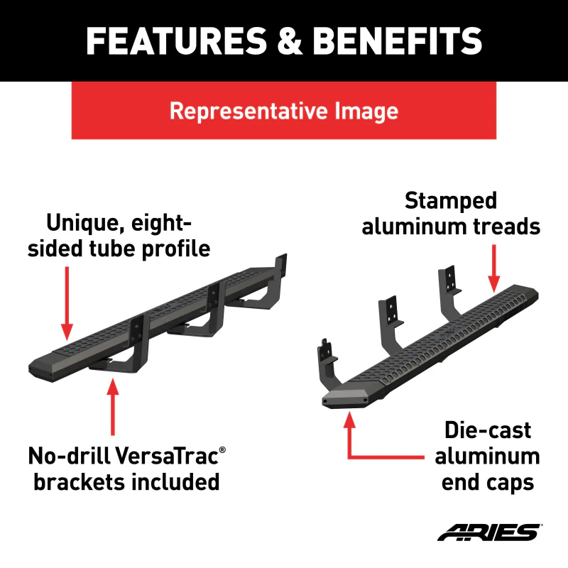 ARIES AdvantEDGE 5-1/2" x 85" Black Aluminum Running Boards Model 2556009 - Image 3