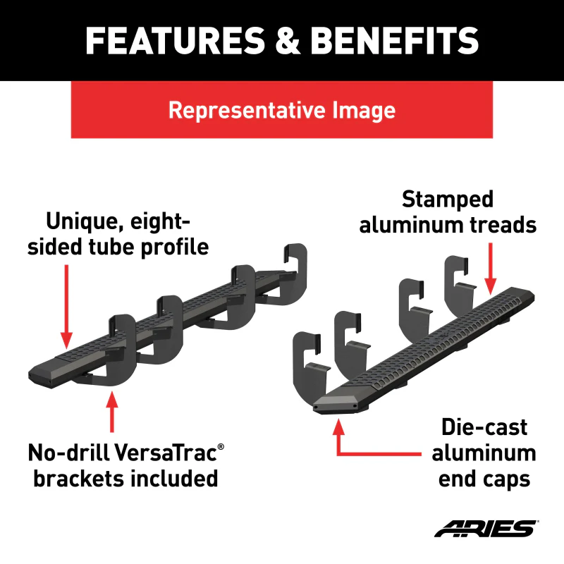 ARIES AdvantEDGE 5-1/2" x 91" Black Aluminum Running Boards Model 2556049 - Image 3
