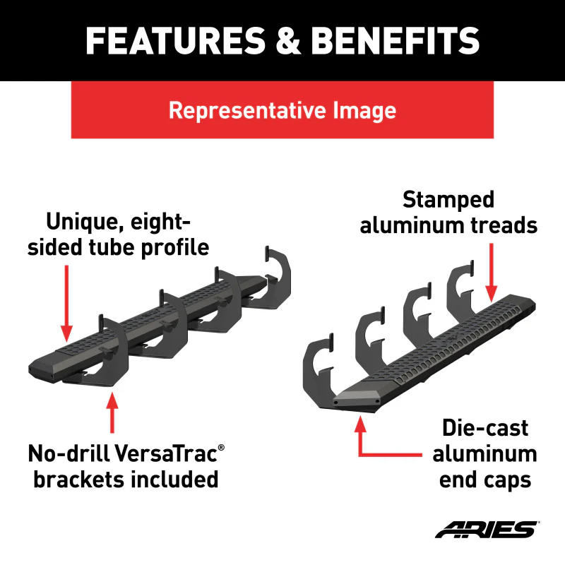 ARIES AdvantEDGE 5-1/2" x 85" Black Aluminum Running Boards Model 2556052 - Image 3