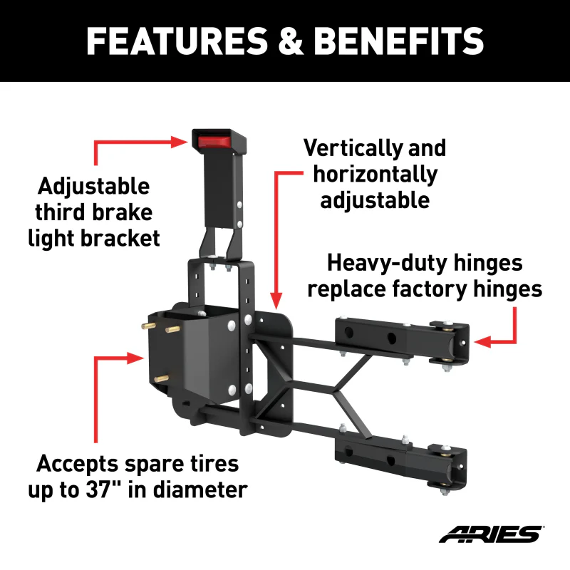 ARIES Jeep Wrangler JK Heavy-Duty Spare Tire Carrier Model 2563000 - Image 3
