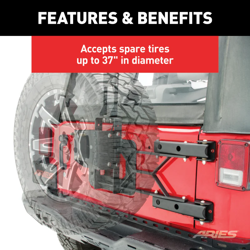 ARIES Jeep Wrangler JK Heavy-Duty Spare Tire Carrier Model 2563000 - Image 4
