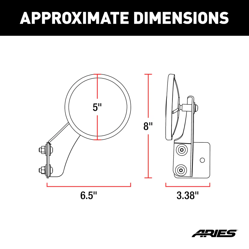 ARIES Offroad Jeep Wrangler Tube Door Mirrors (2-Pack) Model 3500300 - Image 2
