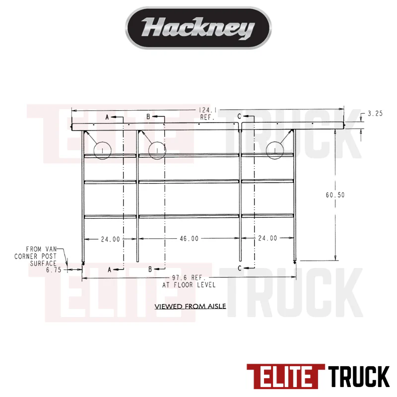 Hackney Van Shelving with Pipe Shelf for Driver Side Ford Transit  24"-46"-24"  148"WB EXT HR Van - Image 3