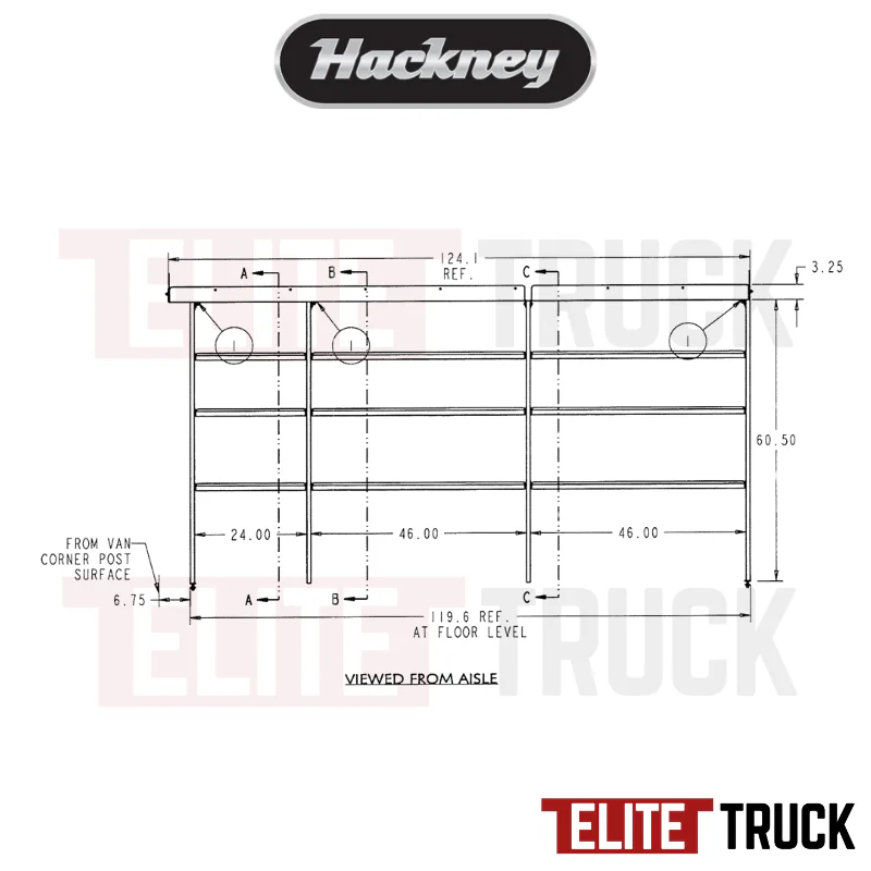 Hackney Van Shelving with Pipe Shelf for Driver Side Ford Transit  46"-46"-24" 148"WB EXT HR Van - Image 3