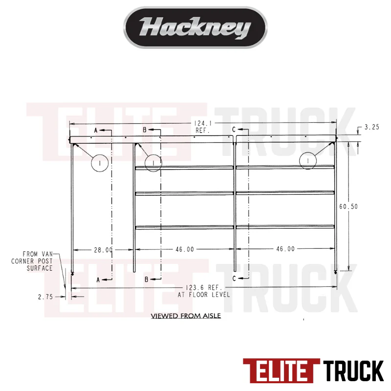 Hackney Van Shelving with Pipe Shelf for Driver Side Ford Transit 46"-46"-(28" Open) DS 148"WB EXT Van HR - Image 3