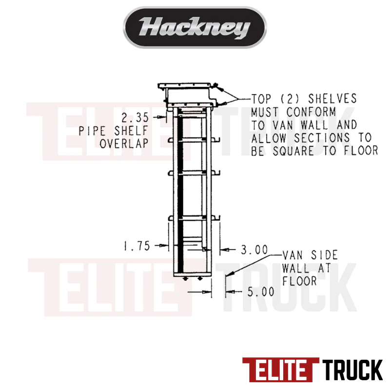Hackney Van Shelving with Pipe and Ladder Shelf for Driver Side Ford Transit 46"-24"-46" 148"WB HR EXT HR Van - Image 4
