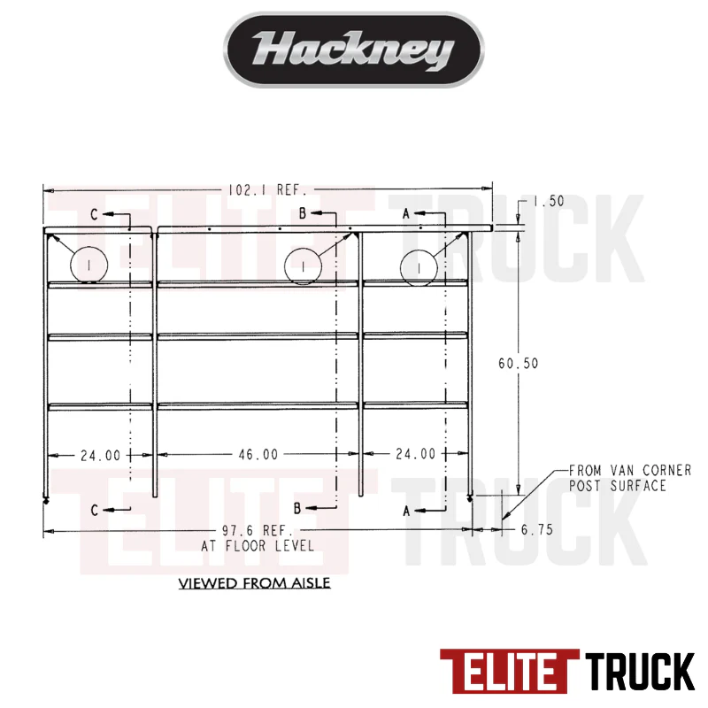 Hackney Van Shelving with Ladder Shelf for Curb Side Ford Transit 24"-46"-24" CS 148"WB EXT HR Van - Image 3