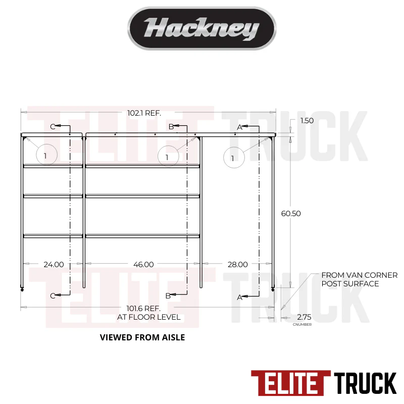 Hackney Van Shelving with Ladder Shelf for Curb Side Ford Transit 24"-46"-(28" Open) 148"WB EXT HR Van - Image 3