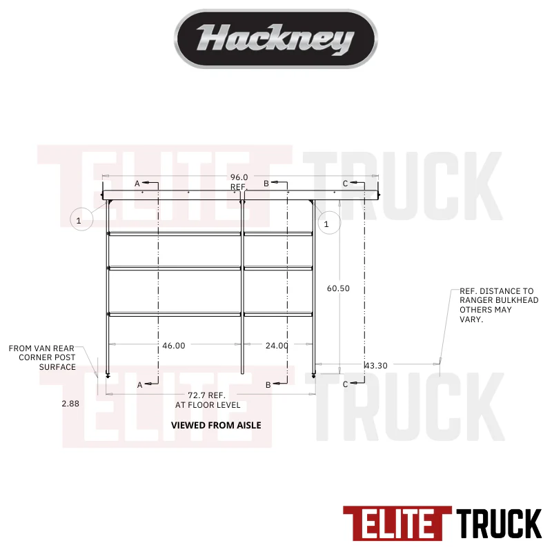 Hackney Van Shelving with Pipe Shelf for Driver Side Ford Transit 46"-24" 148"WB MR/HR Van - Image 3