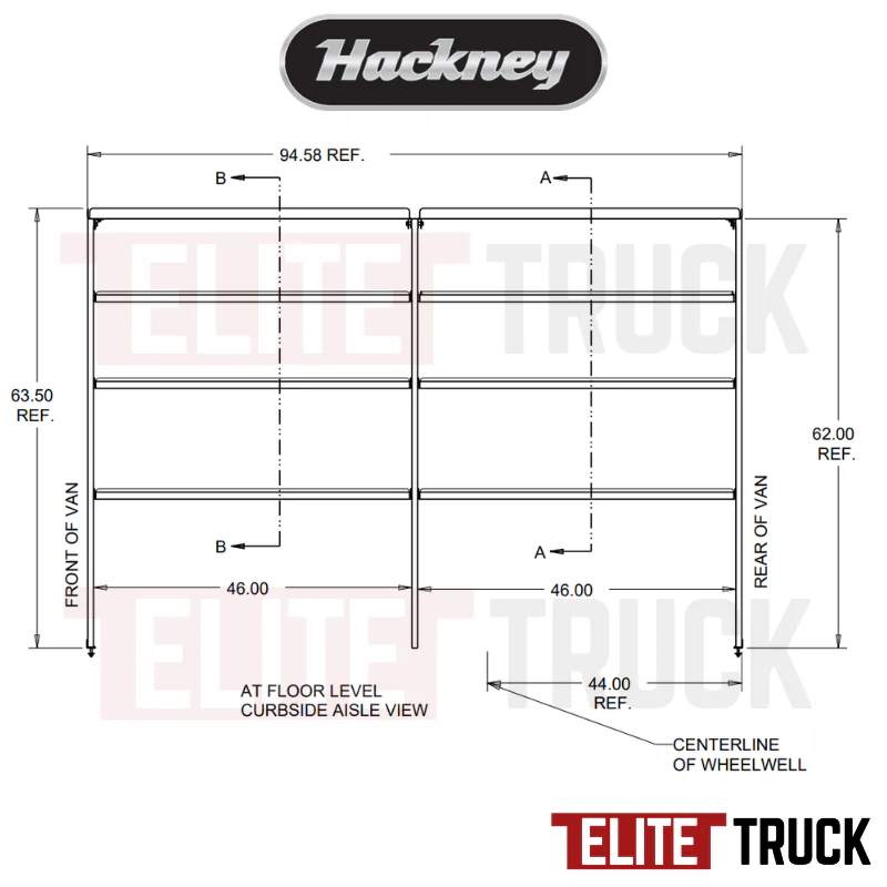 Hackney Van Shelving with Ladder Shelf for Curb Side Mercedes Sprinter 46"-46"  170"WB HR - Image 3
