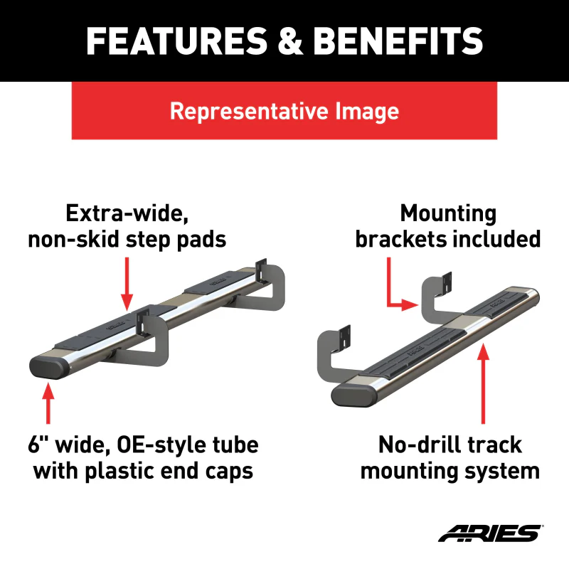 ARIES 6" x 75" Polished Stainless Oval Step Nerf Bars Model 4444037 - Image 3