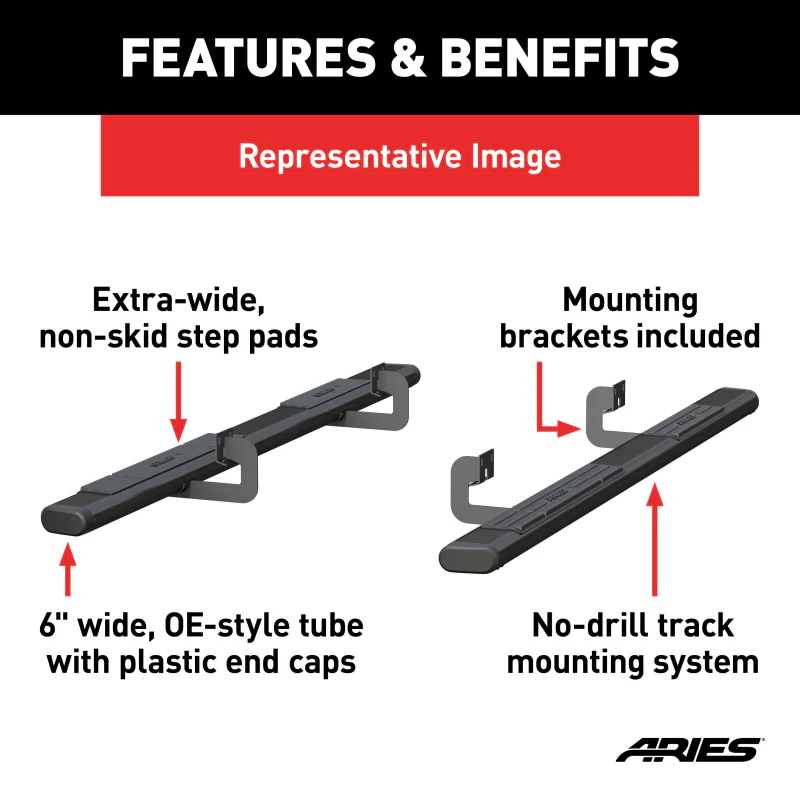 ARIES 6" x 91" Black Aluminum Oval Step Nerf Bars Model 4445020 - Image 3