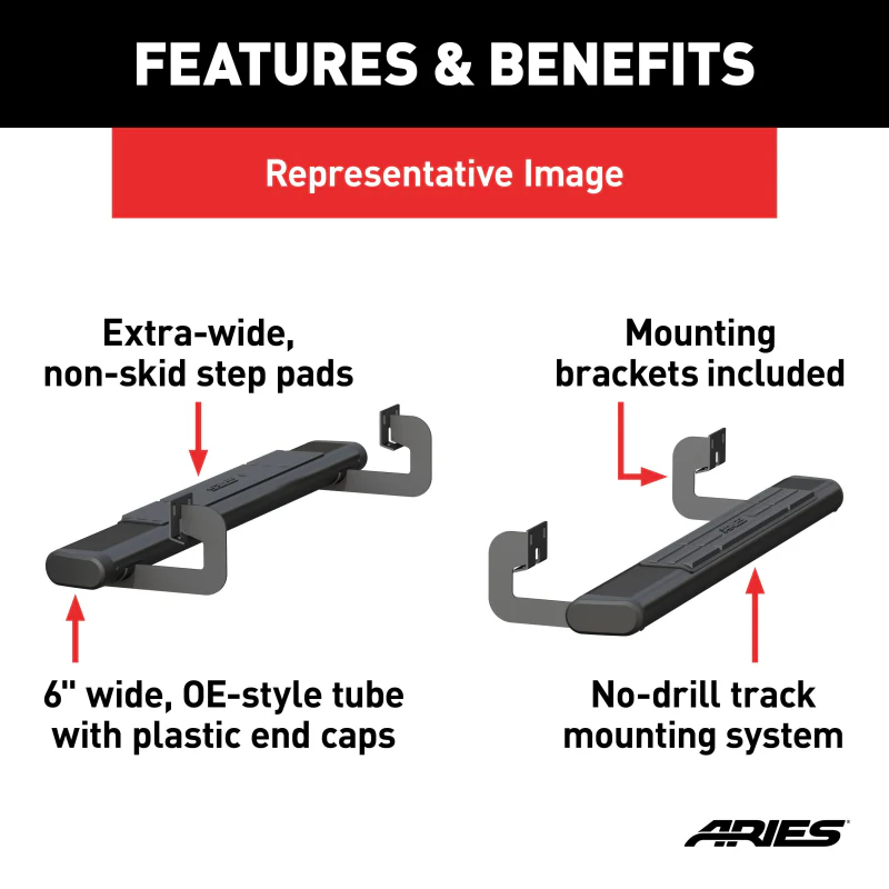ARIES 6" x 53" Black Aluminum Oval Step Nerf Bars Model 4445036 - Image 3