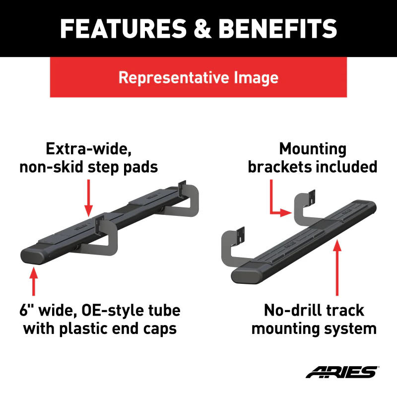ARIES 6" x 75" Black Aluminum Oval Step Nerf Bars Model 4445037 - Image 3