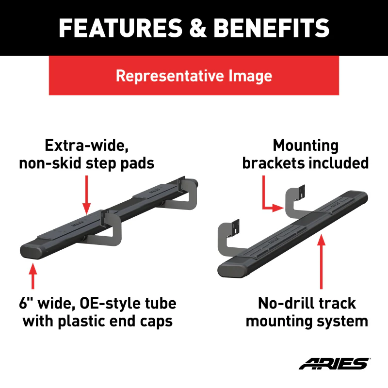 ARIES 6" x 85" Black Aluminum Oval Step Nerf Bars Model 4445044 - Image 3