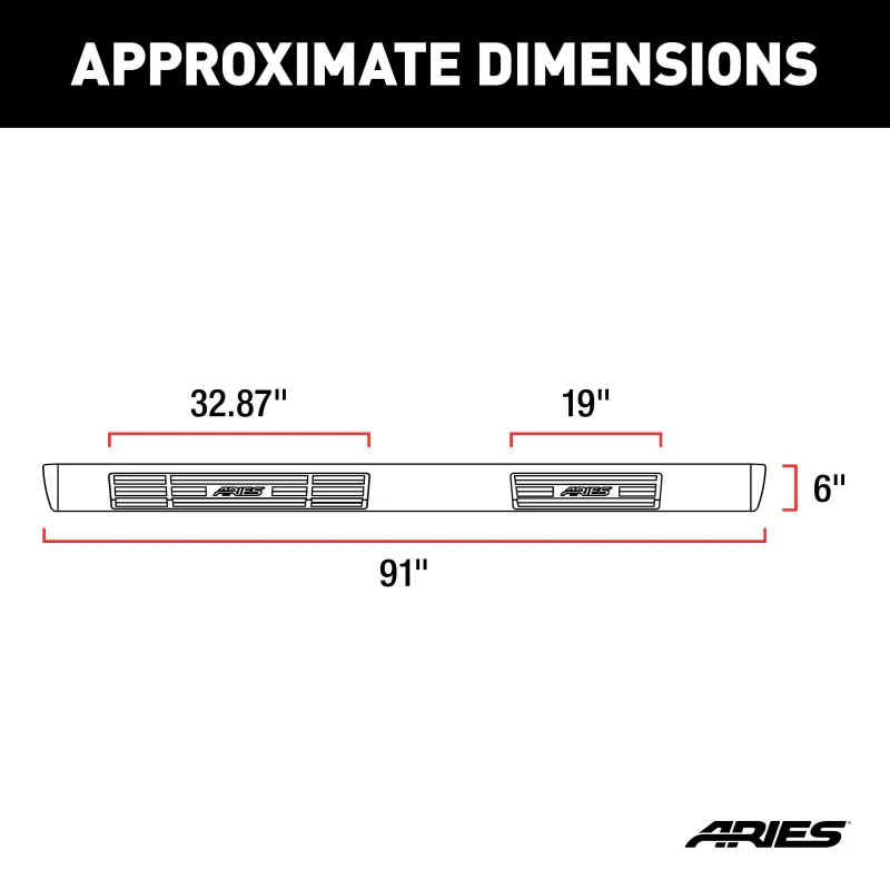 ARIES 6" x 91" Black Aluminum Oval Step Nerf Bars Model 4445047 - Image 2