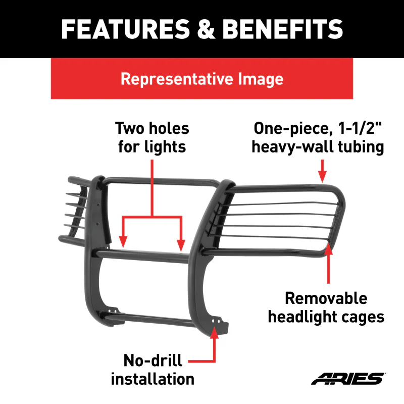 ARIES Black Steel Grille Guard, Select Ram 1500 Model 5060 - Image 4