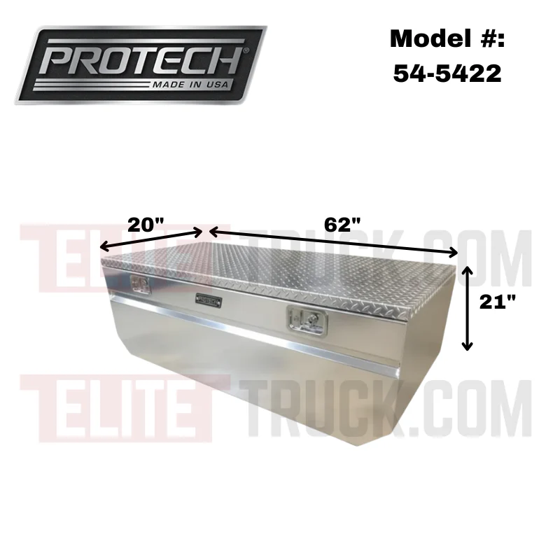 Protech Chest Tool Box - 21X20X62, 20+ Chevy HD 5.5'Bed, Notched Diamond Plate Lid Bright Aluminum Includes Tray Model 54-5422 - Image 2
