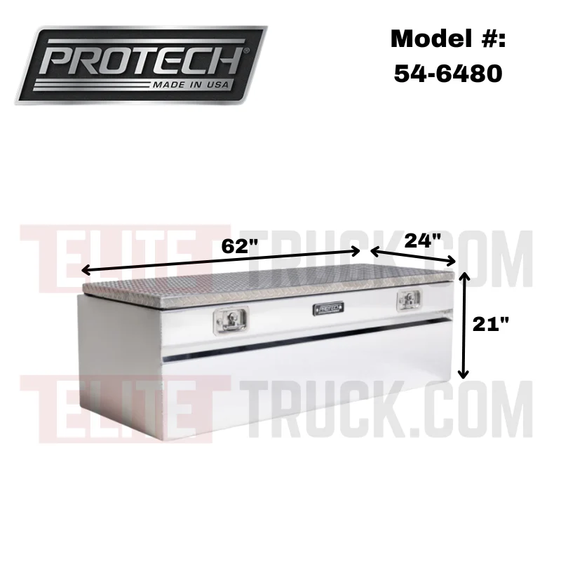 Protech Chest Tool Box - 21X24X62, 17+ Ford Standard Duty Diamond Plate Lid Bright Aluminum Includes Tray Model 54-6480 - Image 2