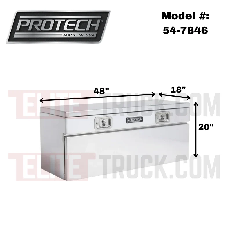 Protech Flatbed Top Mount Contractor Box - Smooth Lid/Door, 1Drop/1Top 20Hx18Dx48L Bright Aluminum Model 54-7846 - Image 2