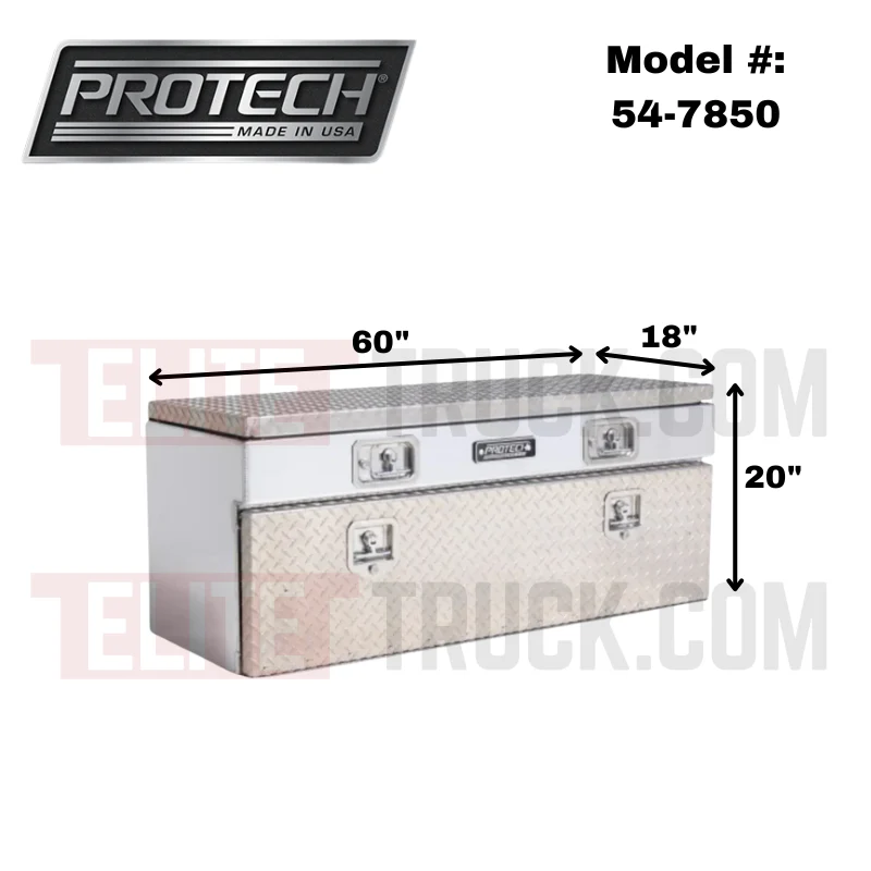 Protech Flatbed Top Mount Contractor Box - 1Drop/1Top 20Hx18Dx60L Diamond Plate Lid/Door Bright Aluminum Model 54-7850 - Image 2