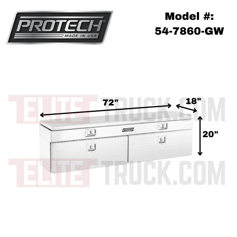 Protech Flatbed Top Mount Contractor Box - 2Drop/1Top 20Hx18Dx72L - Diamond Plate Lid/Door White Model 54-7860-GW - Image 2