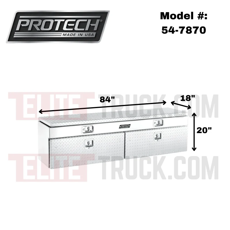 Protech Flatbed Top Mount Contractor Box - 2Drop/1Top 20Hx18Dx84L Diamond Plate Lid/DoorBright Aluminum Model 54-7870 - Image 2