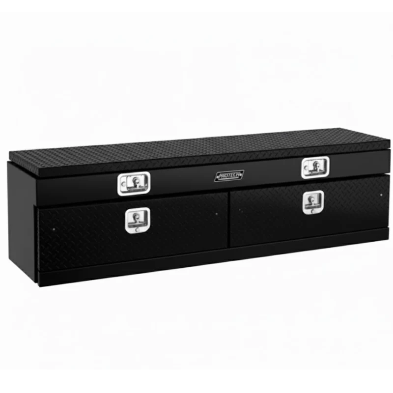 Protech Flatbed Top Mount Contractor Box - 2Drop/1Top 20Hx18Dx84L - Diamond Plate Lid/Door Gloss Black Model 54-7870-GB