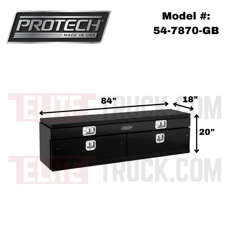 Protech Flatbed Top Mount Contractor Box - 2Drop/1Top 20Hx18Dx84L - Diamond Plate Lid/Door Gloss Black Model 54-7870-GB - Image 2