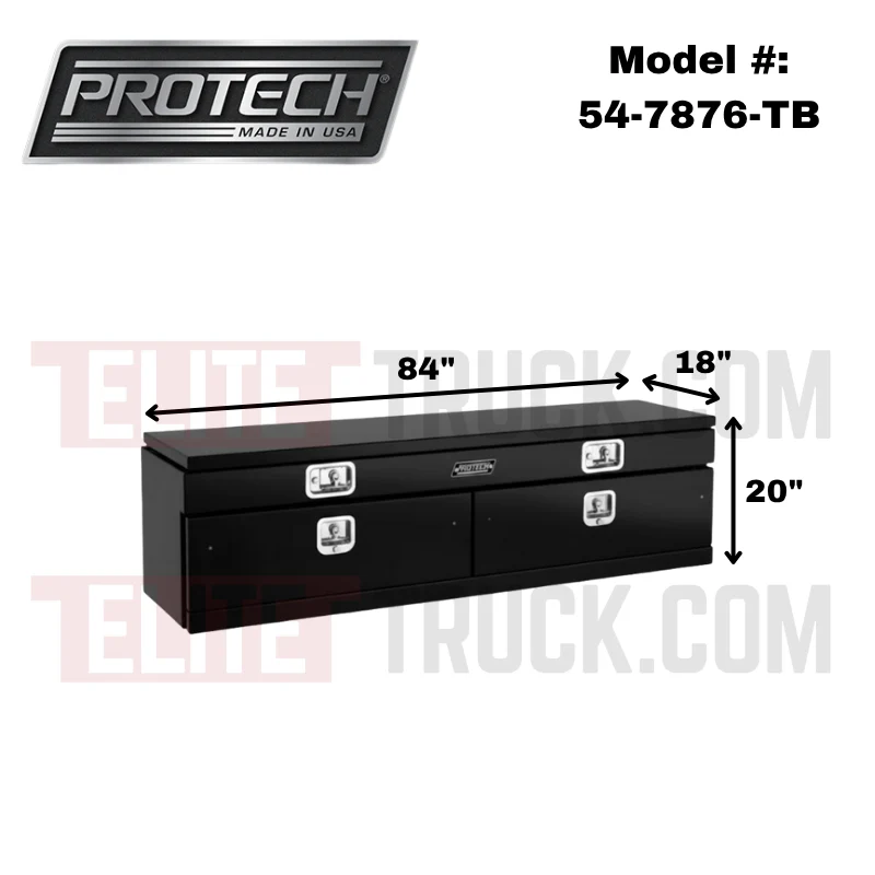 Protech Flatbed Top Mount Contractor Box - Smooth Lid/Door 2Drop/1Top 20Hx18Dx84L, Matte Textured Black Model 54-7876-TB - Image 2