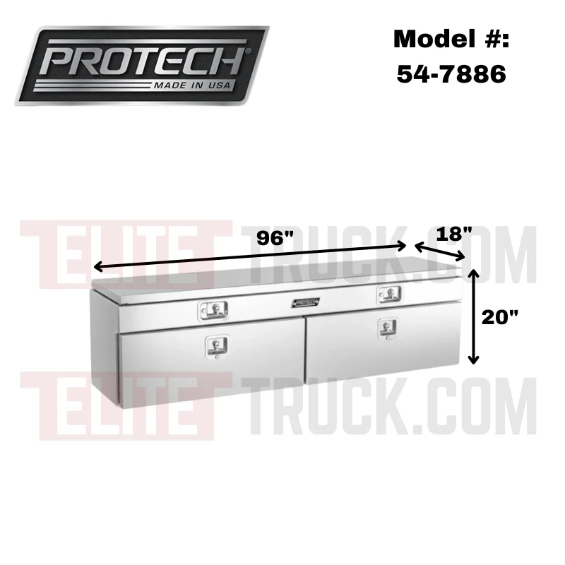 Protech Flatbed Top Mount Contractor Box - Smooth Lid/Door 2Drop/1Top 20Hx18Dx96L Bright Aluminum Model 54-7886 - Image 2