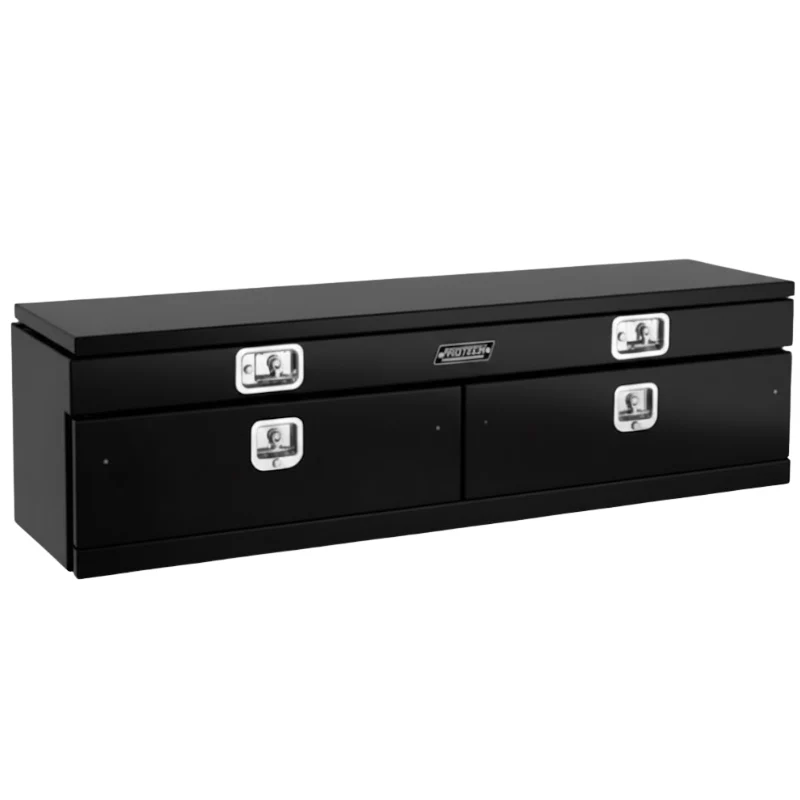 Protech Flatbed Top Mount Contractor Box - Smooth Lid/Door 2Drop/1Top 20Hx18Dx84L, Matte Textured Black Model 54-7876-TB